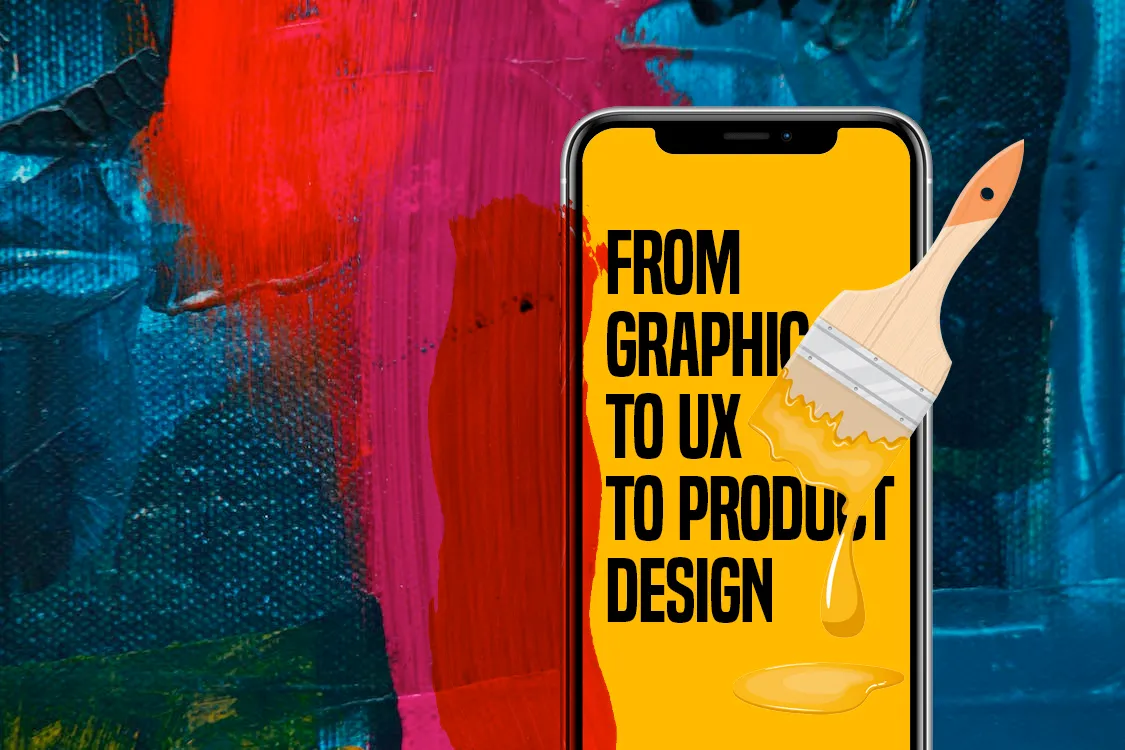 An illustration of a graphic designer painting on top of a mobile app